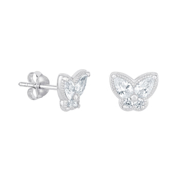 Sterling Silver & Cubic Zirconia Butterfly Stud Earrings