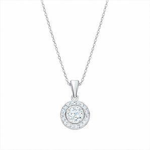 925 Sterling Silver Cubic Zirconia Halo Necklace