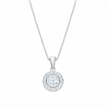 925 Sterling Silver Cubic Zirconia Halo Necklace