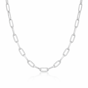 925 Sterling Silver Cubic Zirconia Paperclip Chain Necklace