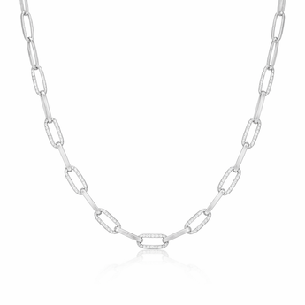 925 Sterling Silver Cubic Zirconia Paperclip Chain Necklace