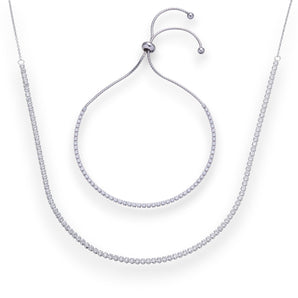 925 Sterling Slver Cubic Zirconia Tennis Jewellery Set, Featuring Necklace and Matching Bolo Bracelet