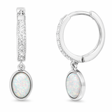 Sterling Silver Cubic Zirconia and Opal Hinge Hoops