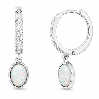 Sterling Silver Cubic Zirconia and Opal Hinge Hoops