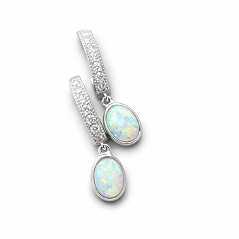 Sterling Silver Cubic Zirconia and Opal Hinge Hoops
