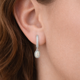 Urban Pizazz Model Wearing Sterling Silver Cubic Zirconia and Opal Hinge Hoops