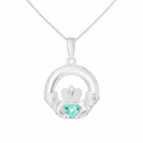 Sterling Silver December Birthstone Claddagh Pendant Necklace with Blue Topaz Cubic Zirconia Heart