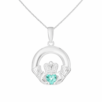 Sterling Silver December Birthstone Claddagh Pendant Necklace with Blue Topaz Cubic Zirconia Heart