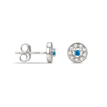 925 Sterling Silver Cubic Zirconia Stud Earrings Featuring a Blue Topaz Cubic Zirconia Centre Stone Representing The December Birthstone