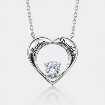 925 Sterling Silver Mother and Daughter Heart Necklace with Cubic Zirconia Detail