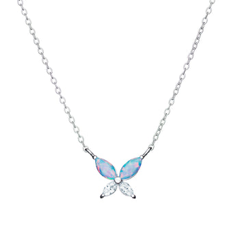 Sterling Silver Opal & Cubic Zirconia Butterfly Necklace