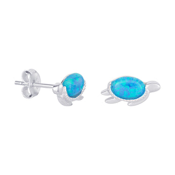 Sterling Silver and Blue Opan Turtle Stud Earrings