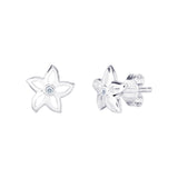 Sterling Silver Open Flower Cubic Zirconia Stud Earrings