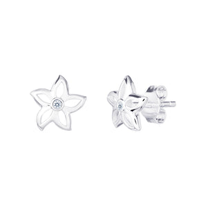 Sterling Silver Open Flower Cubic Zirconia Stud Earrings