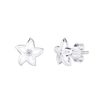Sterling Silver Open Flower Cubic Zirconia Stud Earrings