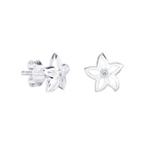 Sterling Silver Open Flower Cubic Zirconia Stud Earrings