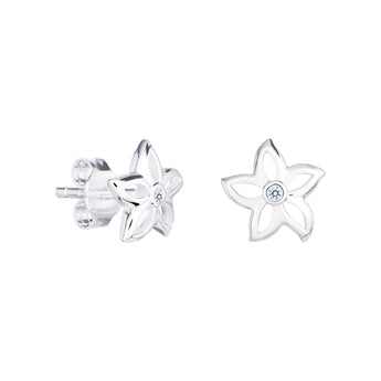 Sterling Silver Open Flower Cubic Zirconia Stud Earrings
