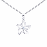 Sterling Silver Open Flower CZ Pendant Necklace