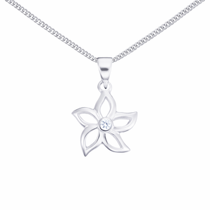 Sterling Silver Open Flower CZ Pendant Necklace