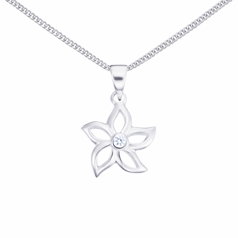 Sterling Silver Open Flower CZ Pendant Necklace
