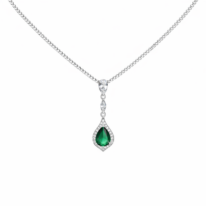 Sterling Silver Opulent Emerald CZ Pendant Necklace