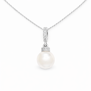 Sterling Silver Pearl Pendant With Cubic Zirconia Details
