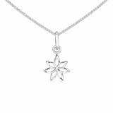 925 Sterling Silver Flower Pendant Necklace with Open Petal Design on a Fine Sterling Silver Curb Chain
