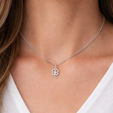 Urban Pizazz Model Wearing 925 Sterling Silver Shamrock Shaped Pendant Necklace on Fine Silver Curb Chain