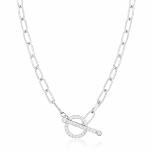 925 Sterling Silver T-Bar Paperclip Chain with Cubic Zirconia Details