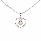 925 Sterling Silver and Rose Gold Two-Tone Love Heart Pendant Necklace with Cubic Zirconia Detail on Silver Curb Chain