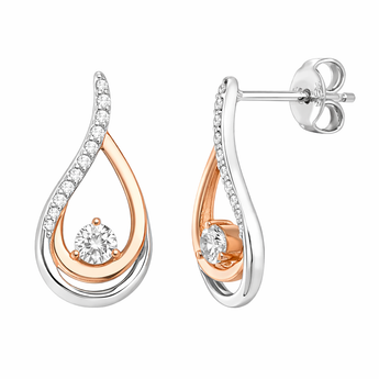 925 Sterling Silver and Rose Gold Teardrop Statement Stud Earrings with Cubic Zirconia Details