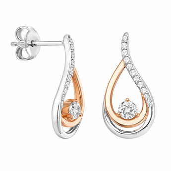 925 Sterling Silver and Rose Gold Teardrop Statement Stud Earrings with Cubic Zirconia Details
