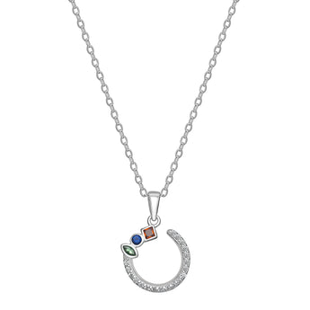 Sterling Silver Open Circle Pendant Necklace with Cubic Zirconia Details