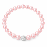 Stretchy Pink Pearl Bracelet with Cubic Zirconia Shamballa Bead