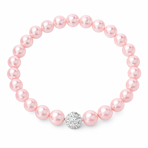 Stretchy Pink Pearl Bracelet with Cubic Zirconia Shamballa Bead