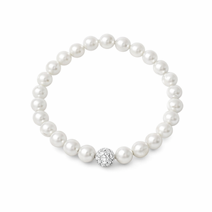 Stretchy Pearl Bead Bracelet with Cubic Zirconia Dhamballa Bead