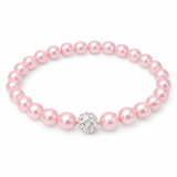 Stretchy Pink Pearl Bracelet with Cubic Zirconia Shamballa Bead
