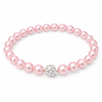 Stretchy Pink Pearl Bracelet with Cubic Zirconia Shamballa Bead