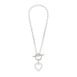 Silver T-bar Bracelet With Cubic Zirconia Heart