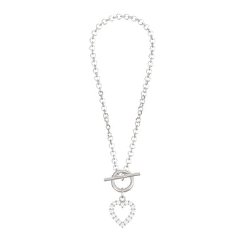 Silver T-bar Bracelet With Cubic Zirconia Heart