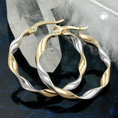 9ct Gold Two Tone Twisted Hoop Earrings