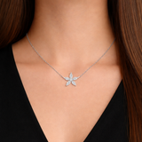 Urban Pizazz Model Wearing Sterling Silver Cubic Zirconia Flower Necklace