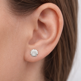 Urban Pizazz Model Wearing Sterling Silver Sea Shell Stud Earrings