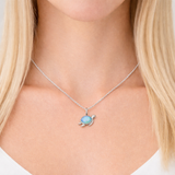 Urban Pizazz Model wearing Sterling Silver Blue Opal Turtle Pendant Necklace