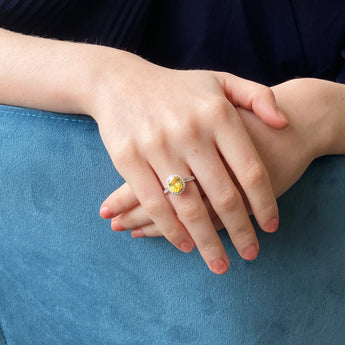 Yellow Topaz CZ Halo Silver Ring