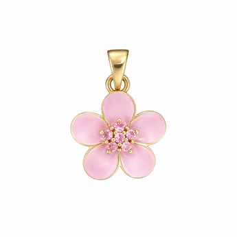 18ct Gold Blossom Pink Pendant For Necklaces With CZ Details