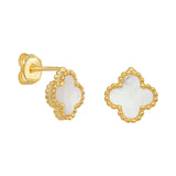 18ct Gold Plated Mother Of Pearl Clover Stud Earrings