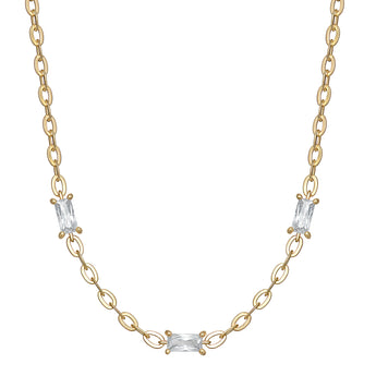 18ct Gold Plated Cubic Zirconia Baguette Necklace