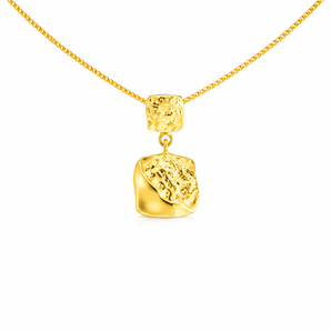 18ct Gold Plated Fleur Square Crinkle Drop Pendant Necklace