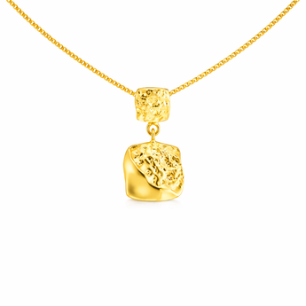 18ct Gold Plated Fleur Square Crinkle Drop Pendant Necklace